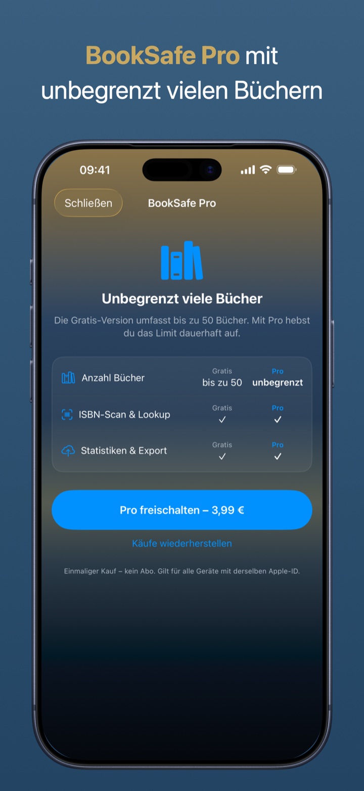 BookSafe Pro — einmaliger Kauf statt Abo
