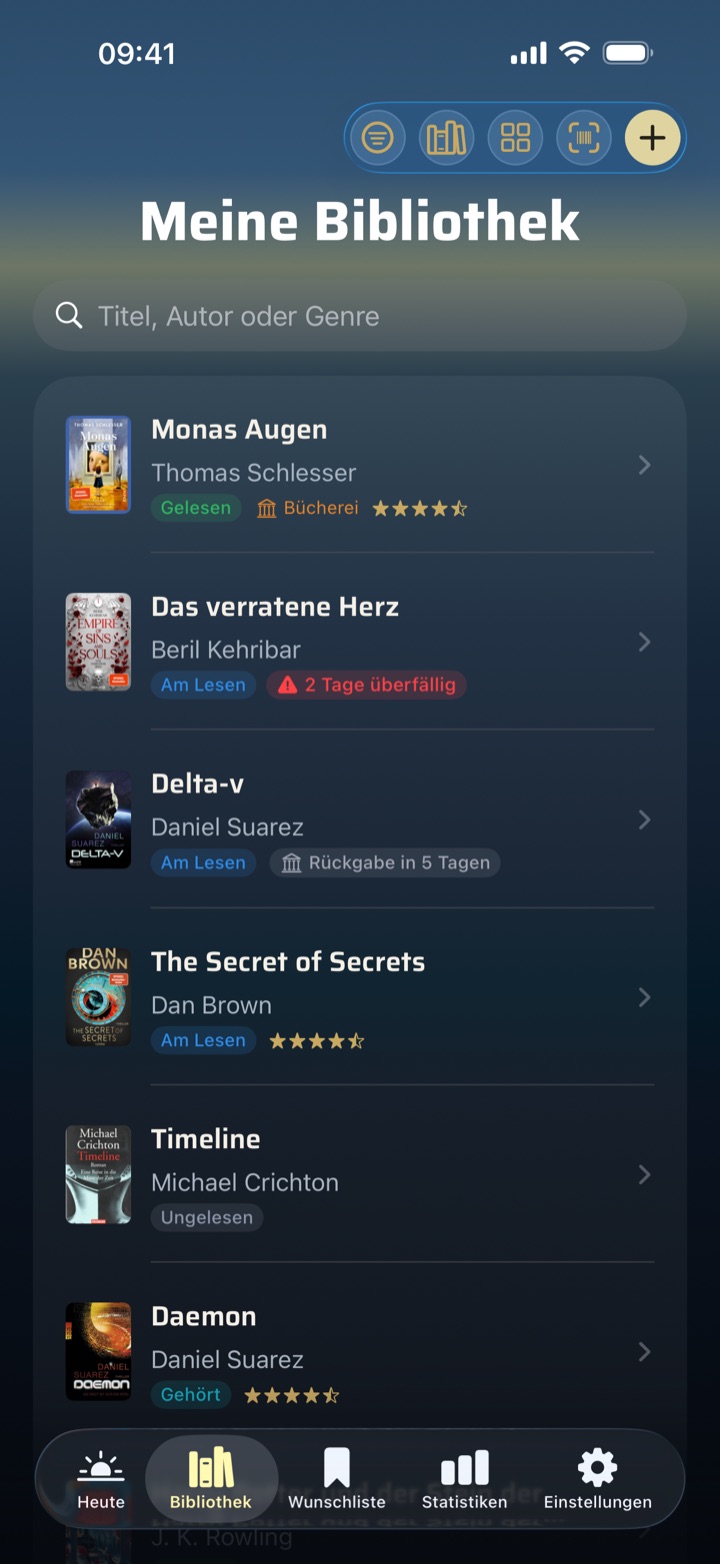Bibliothek mit Lesestatus und Leihfristen