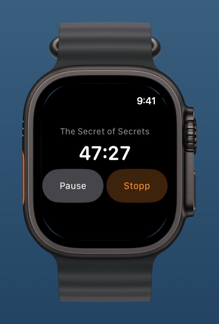BookSafe auf der Apple Watch Ultra: laufende Lesesitzung mit Timer